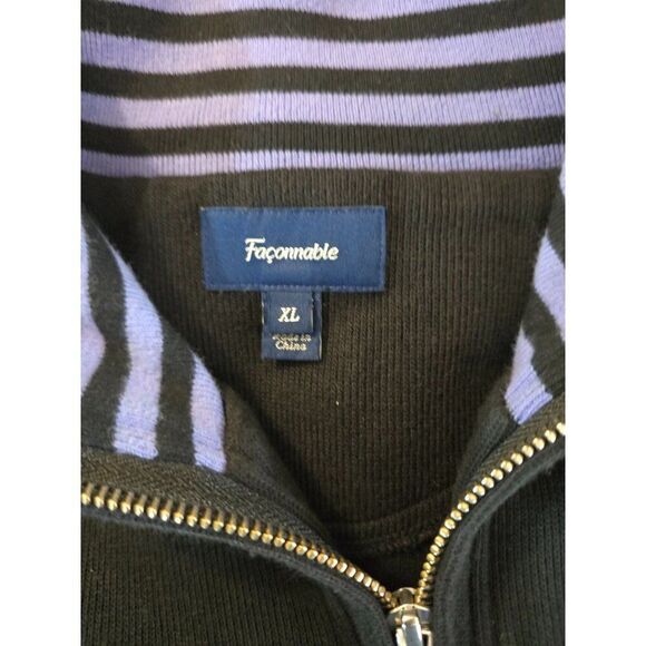 Dark blue black 1/4 zippull over sweater Striped Collar accent grandma grandpa - Picture 5 of 10